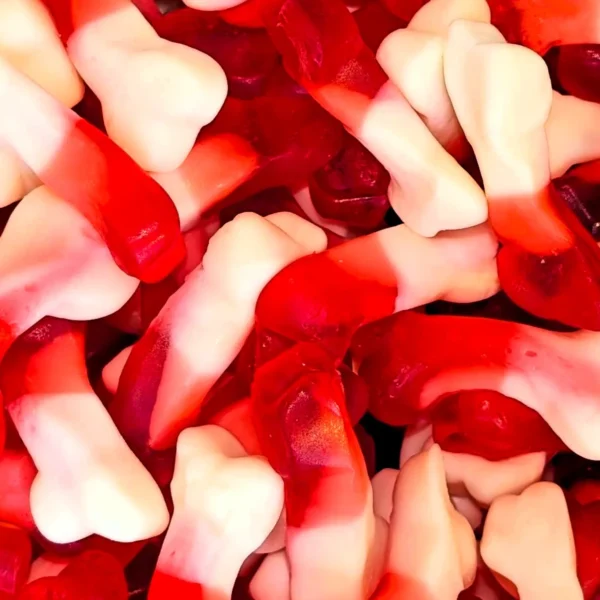 RED AND WHITE BONE SHAPED GUMMY SWEETS