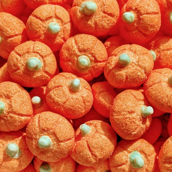 sugar coated pumpkin shaped orange mallows